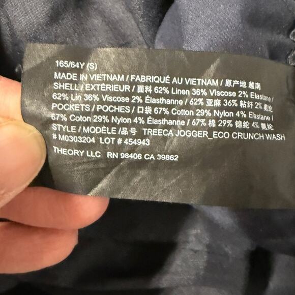 Theory Treeca Jogger in Eco Crunch Wash Linen Blend Navy Blue Small - Picture 5 of 7